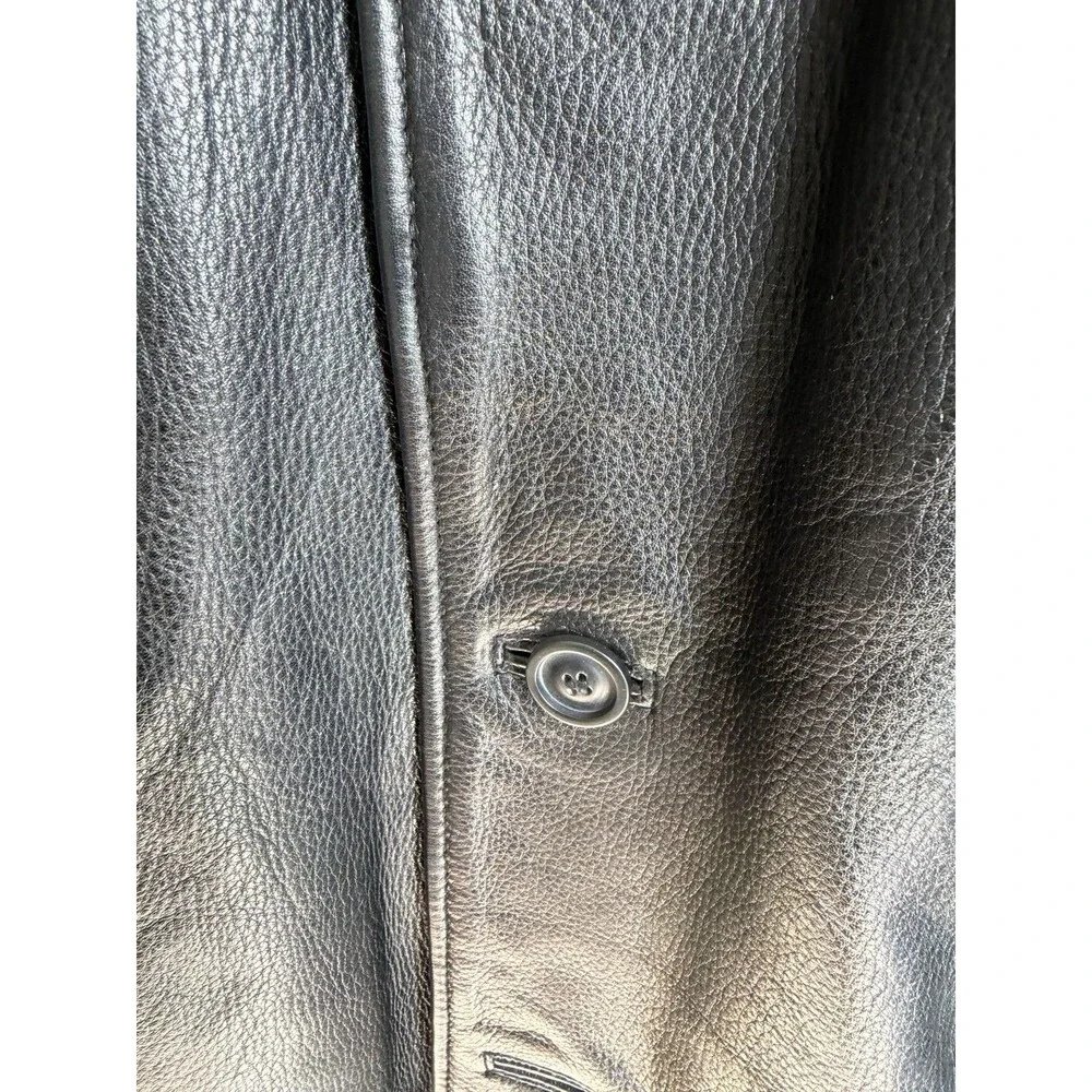 Men’s Black Leather Coat-Thinsulate Zip Out Lining-Large-Buttons-Oakwood Brand